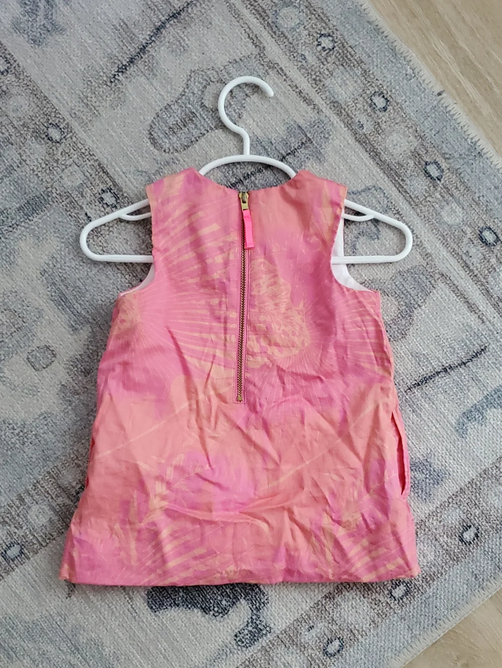 Crewcuts Girls Tropical Pink Orange Embroidered Sleeveless Shift Dress Sz2